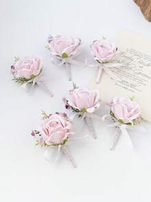 2/4/6pcs Set Artificial Rose Boutonniere For Men, Suitable For Bohemian Style Weddings, Formal Occasions, Anniversaries And Other Events