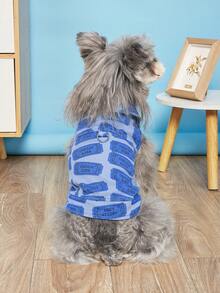 Cute Cartoon Pattern Cat & Dog Jacket, Snap Button Vest, Fashion Pet Clothes With D-Ring For Leash, Spring/Autumn Denim Outfit For Small And Medium Dogs - Blue - View 3