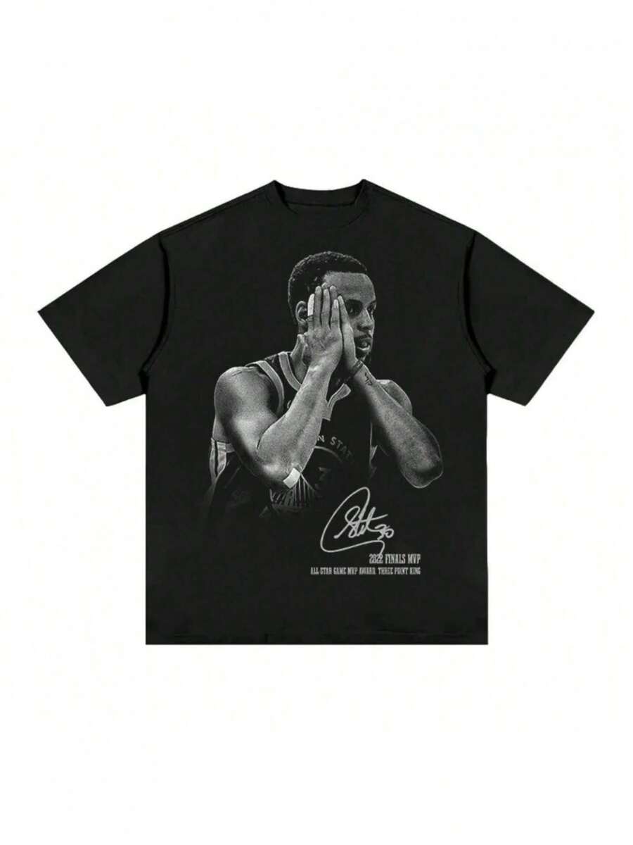 Curry Short Sleeve Old American Star Printed T-Shirt Basketball Shirt Cotton Shooting Shirt - 黑色 - 查看 1