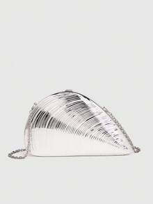 Vintage Gold Metal Seashell Acrylic Clutch Bag, New Design Party/Event/ Occasion Handbag For Women, Asymmetrical Geometric Shape Evening Bag - Silver - View 6