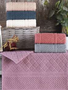 6pcs Hand And Face Towel Set, 100% Cotton, Soft And Skin-Friendly Bathroom Essentials - Multicolor - View 2