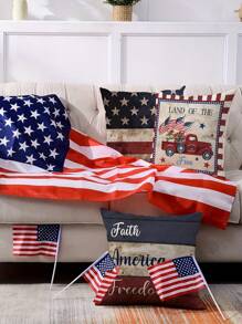 4pcs/1pc Independence Day Pillowcase, American Independence Day Decorative Pillow Cover, Red, White, Blue Striped Design, Pentagram, Truck, Flower Pattern Design, Used For Party Decoration In Living Rooms, Sofas, And Bedrooms | 18x18 Inches | Zipper Closure | Soft And Comfortable Fabric - Durable, Fade Resistant, Machine Washable, Suitable For Independence Day Gifts, Independence Day Decorations, And Home Decor. No Pillow Core