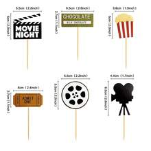 24pcs Movie Theme Shiny Cupcake Wrappers & Toppers, Film Night Cupcake Decorations, Camera, Popcorn, Baby Shower, Birthday Party - Multicolor - View 9