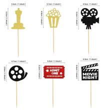 24pcs Movie Theme Shiny Cupcake Wrappers & Toppers, Film Night Cupcake Decorations, Camera, Popcorn, Baby Shower, Birthday Party - Multicolor - View 11