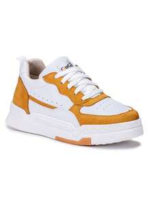 Jade Women's Casual White Sneaker With Suede Details And Comfort Street Sole 623-GG - 芥末黃 - 查看 7