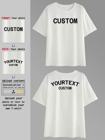 Anpassningsbar kortärmad t-shirt för kvinnor - Personlig dubbelsidig design, rund halsringning, röd med blå bokstäver, perfekt för vardagskläder eller speciella tillfällen, personlig t-shirt