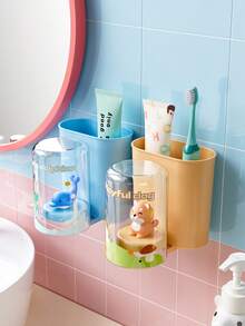 1 Set Cute Cartoon Toothbrush Holder/Cup, Family Version Adorable Toothbrush Cup, Wall-Mounted Toothbrush Cup Back To School - Multicolor - View 4