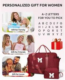 Weekender Bags For Women Travel, Personalized Weekender Bag With Shoulder Strap, Monogram Overnight Bag For Women With Trolley Sleeve & Wet Pocket, Letter Travel Bag (Letter J) - 孔雀藍 - 查看 9
