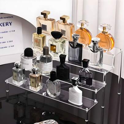 1 akryldisplayhylla, parfymställorganisatör, förlängare av transparent akryllager, lämplig för parfymdisplayhylla, skrivbordsorganisation, figur- och karaktärsmodeller, förlängare av pappersmuggdisplayhylla