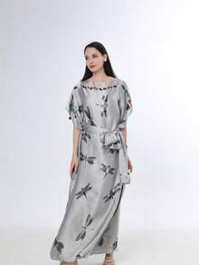 1 chiếc khăn choàng dài cỡ lớn sang trọng bằng lụa in họa tiết dành cho nữ, khăn choàng nhẹ in hoa, thích hợp mặc ở nhà vào mùa hè/thu, phù hợp với phòng máy lạnh, kiểu dáng kín đáo như áo kaftan mùa xuân. - đỏ xanh - Xem 3