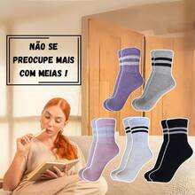 Women's Cotton Socks 05 Pairs With Stripes Mid-Calf - 彩色 - 查看 4