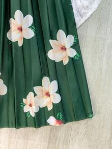 Long Pleated Evangelical Flower Skirt - Hijau Tentara - View 4