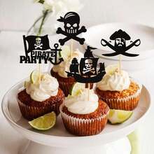 24 peças Topo de Bolo com Tema Náutico - Caveira, Leme, Pirata, 8 peças Prancha de Surfe, Bóia Salva-Vidas, Leme, Barco a Vela, Âncora, Decorações de Festa com Tema Náutico