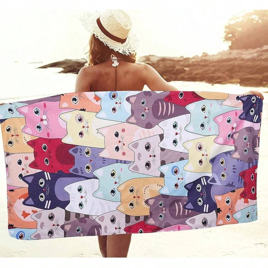 1 Stück Outdoor Sport Cartoon Hund Muster multifunktionales Strandtuch, Yogamatte, Strandschal, reiseportables schnell trocknendes saugfähiges Digital-Muster-Handtuch, Strandutensilien, Strandaccessoires, Pool-Schwimmhilfe