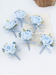 2/4/6pcs Set Artificial Rose Boutonniere For Men, Suitable For Bohemian Style Weddings, Formal Occasions, Anniversaries And Other Events