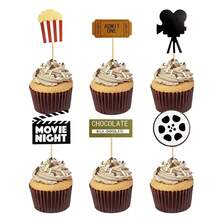 24pcs Movie Theme Shiny Cupcake Wrappers & Toppers, Film Night Cupcake Decorations, Camera, Popcorn, Baby Shower, Birthday Party - Multicolor - View 6