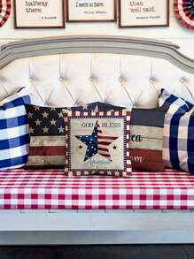 4pcs/1pc Independence Day Pillowcase, American Independence Day Decorative Pillow Cover, Red, White, Blue Striped Design, Pentagram, Truck, Flower Pattern Design, Used For Party Decoration In Living Rooms, Sofas, And Bedrooms | 18x18 Inches | Zipper Closure | Soft And Comfortable Fabric - Durable, Fade Resistant, Machine Washable, Suitable For Independence Day Gifts, Independence Day Decorations, And Home Decor. No Pillow Core