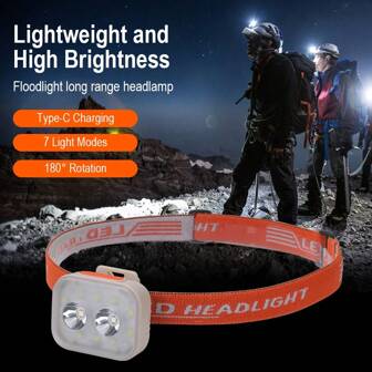 Linterna frontal tipo LED para verano, vacaciones en la playa, recargable por USB tipo C, con luz blanca, roja y azul, ideal para pesca, trabajo, campamento. Lámpara portátil con clip para gorra, de doble uso como linterna frontal. Batería integrada de 800mAh.