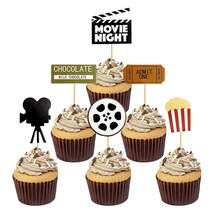 24pcs Movie Theme Shiny Cupcake Wrappers & Toppers, Film Night Cupcake Decorations, Camera, Popcorn, Baby Shower, Birthday Party - Multicolor - View 2