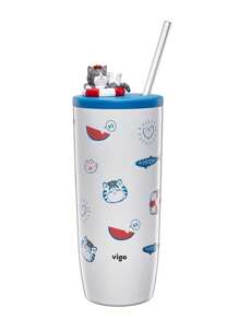 Vaso de 23 oz con diseño bonito: botella de agua deportiva con aislamiento al vacío, tapa y pajita, taza portátil de acero inoxidable para el hogar, la oficina, deportes al aire libre, correr, fitness, camping y viajes. Regalo perfecto para las fiestas para familiares y amigos.