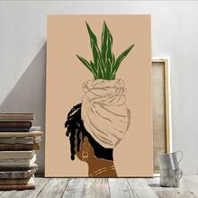 1pc Framed Canvas Poster African Woman Girl With Locs Wall Art Canvas Paintings Ideal Gift For Bedroom Living Room Corridor Wall Art Wall Decor Room Decoration - 黑色 - 查看 1