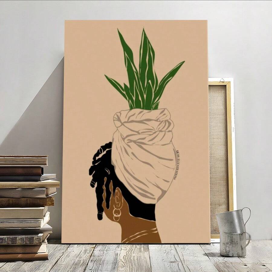 1pc Framed Canvas Poster African Woman Girl With Locs Wall Art Canvas Paintings Ideal Gift For Bedroom Living Room Corridor Wall Art Wall Decor Room Decoration - 黑色 - 查看 1