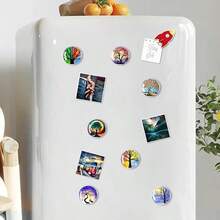 冰箱贴，Nevera，圆形玻璃冰箱贴，可爱冰箱贴，磁性贴纸，装饰性个性化工艺品，高品质磁铁，精美典雅的图案，小巧实用，适用于白板、教室、厨房、办公室、家庭、橱柜和照片。 - 彩色 - 查看 6