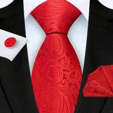 3pcs/Set 8cm Paisley Pattern Necktie, Pocket Square, Cufflinks Men's Tie Set, High Quality Classic Fashion Business Casual Tie Set, Men Wedding/Party/Christmas Gift