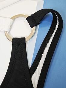 Color Block Hollow Out One-Piece Swimsuit, Sexy Criss-Cross Back Monokini For Women, Summer - Black and White - View 6