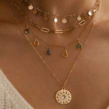 1 件波西米亚几何圆形流苏水钻多层项链，时尚优雅链式项链，适合女士 - 金色 - 查看 2