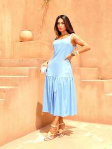 Elegant Linen Dress, Lined - Celeste - Ver 4