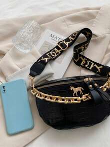 Nuova mini borsa a tracolla multifunzione con design a catena e stampa di cavallini