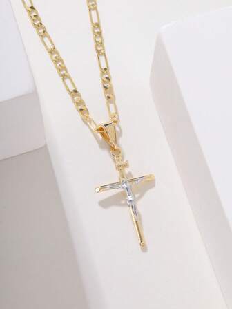 1pc Fashionable & Simple 2025 New Hypoallergenic Copper Cross And Jesus Pendant Necklace, Suitable For Mother/Valentine's Day Couples/Friends/Believers Gift, Catholic First , Daily & Holiday Wear Prayer