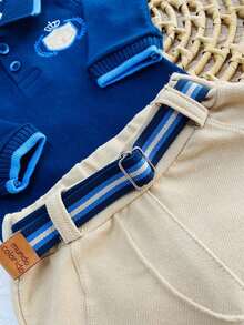 Baby Set Embroidered Bodysuit And Pants With Belt - Elegance And Comfort For Your Baby Size P/M/L - 藏蓝色 - 查看 2