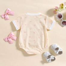 Baby Girl Short Sleeve Triangle Bodysuit, Lightweight Summer One-Piece Outfit For Newborn Infants - Apricot - View 2