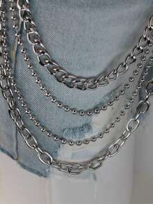 1件嘻哈朋克金属多层腰链装扮配饰嘻哈多功能男女裤链适合日常佩戴和时尚搭配 - 金色 - 查看 7