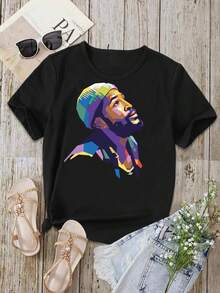 Women's Marvin Gaye T-Shirt Classic Soul Music Tee Vintage Style Graphic Tees Fashionable Concert Tees - Black - View 1