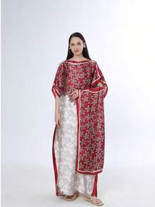 1 chiếc khăn choàng dài cỡ lớn sang trọng bằng lụa in họa tiết dành cho nữ, khăn choàng nhẹ in hoa, thích hợp mặc ở nhà vào mùa hè/thu, phù hợp với phòng máy lạnh, kiểu dáng kín đáo như áo kaftan mùa xuân. - đỏ xanh - Xem 5