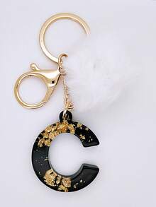 1 件男女通用经典黑白休闲个性化 Pom Pom 首字母钥匙扣、时尚配饰、背包挂饰，适合作为送给朋友的礼物 - 黑與白 - 查看 26