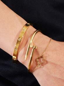 1pc/3pcs Stainless Steel Tarnish-Proof Luxury Zirconia Micro Diamond Bangle Bracelet, Unisex Design, Suitable For Mother's Day, Valentine's Day, Dates