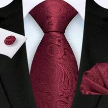3pcs/Set 8cm Paisley Pattern Necktie, Pocket Square, Cufflinks Men's Tie Set, High Quality Classic Fashion Business Casual Tie Set, Men Wedding/Party/Christmas Gift