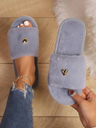 High-End Fashion Heart-Shaped Plush Slippers For Women,Soft Comfortable Lightweight Sole,Suitable For Livingroom And Bedroom,Suitable For All Seasons