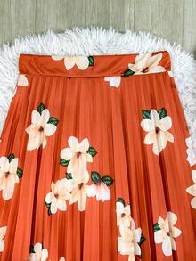 Long Pleated Evangelical Flower Skirt - Burnt Orange - View 4