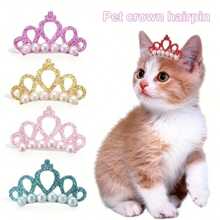 1/5pcs Faux Pearl Crown Pet Hair Clips - Stylish Crown Shape Bows For Dogs And Cats - Grooming Supplies And Accessories .