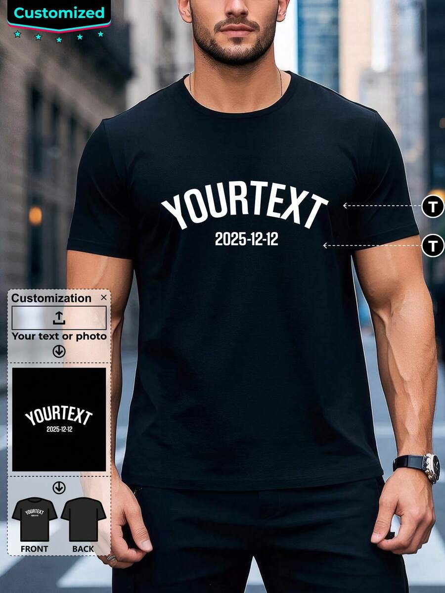 Customized Personalized A Men's T-Shirt With Text And Date, For An Anniversary Gift.Custom T-Shirt. - Black - View 1
