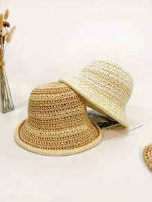 1pc Women Hollow Out Woven Fisherman Hat, Breathable Summer Straw Bucket Hat, Casual Lightweight Sun Hat, Suitable For Spring Summer Daily Wear, Outdoor Activities, Beach, Vacation, Foldable Wide Brim Boho Style - MZ2665 - View 3