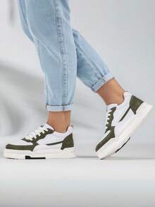 Jade Women's Casual White Sneaker With Suede Details And Comfort Street Sole 623-GG - 軍綠色 - 查看 3