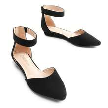 Women Flats Ankle Strap Pointed Toe 1-Inch Low Wedge Heel Flats Fashion Classic Dress Shoes For Wedding Daily Commute - màu đen - Xem 5