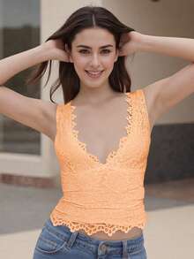 Plus Size Basic Tops - 오렌지 - 보기 3