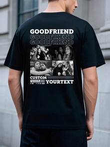 Camiseta personalizada para hombres, se pueden agregar imágenes y texto. El pecho izquierdo puede imprimir texto, la espalda puede imprimir una combinación de texto e imagen. Regalo ideal para días festivos. Estilos diversos que incluyen decorativo, de moda, hippie, minimalista, fácil de usar, de estilo discreto, minimalista exquisito, casual personalizado, único, personalizado, etc. Regalo ideal para familia, novio, amigos y niños. - Negro - Ver 3